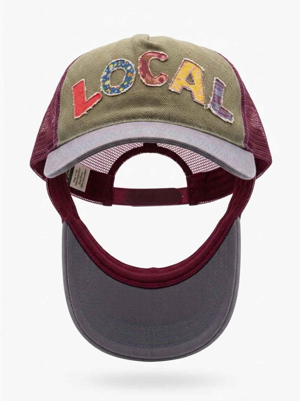 NATURAL LIFE 'LOCAL' Patch Trucker Cap - Olive, Burgundy & Gray